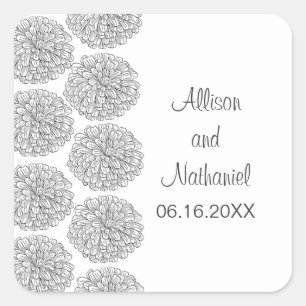Zinnia Border Wedding Stickers, Black Square Sticker