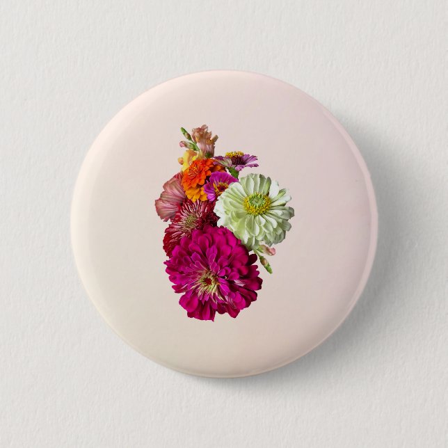 Zinnia Bouquet Mixed Colors Button (Front)