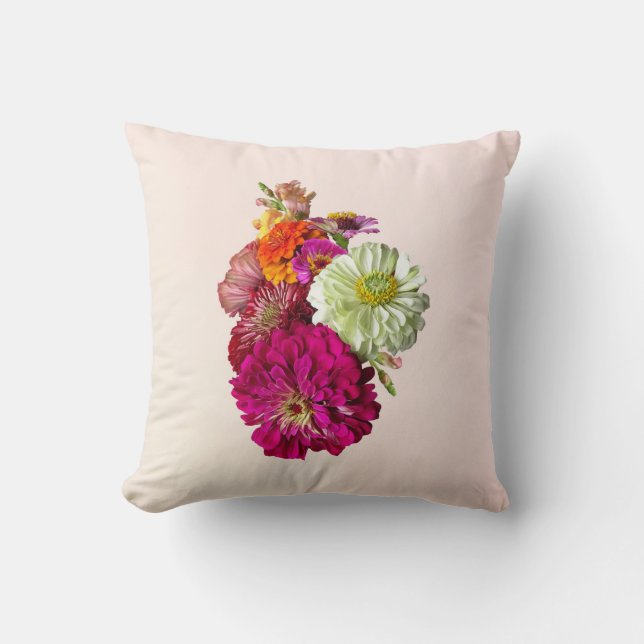 Zinnia Bouquet Mixed Colors Throw Pillow (Front)