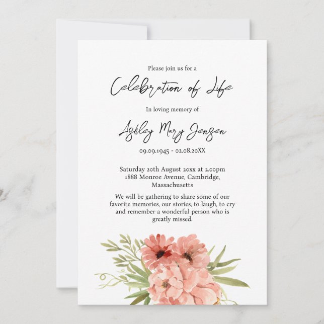 Zinnia Celebration of Life Funeral Invitation (Front)