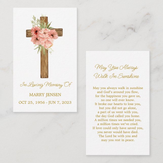 Zinnia Cross Memorial Funeral Prayer Card (Front/Back)