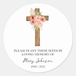 Zinnia Cross Memorial Funeral Seed Packet Classic Round Sticker