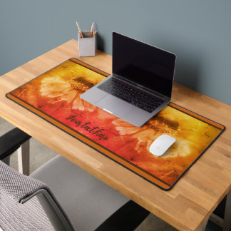 Zinnia Daisy Flower In Sepia Vintage Personalized Desk Mat