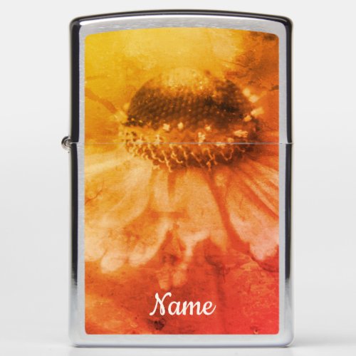 Zinnia Daisy Flower In Sepia Vintage Personalized  Zippo Lighter