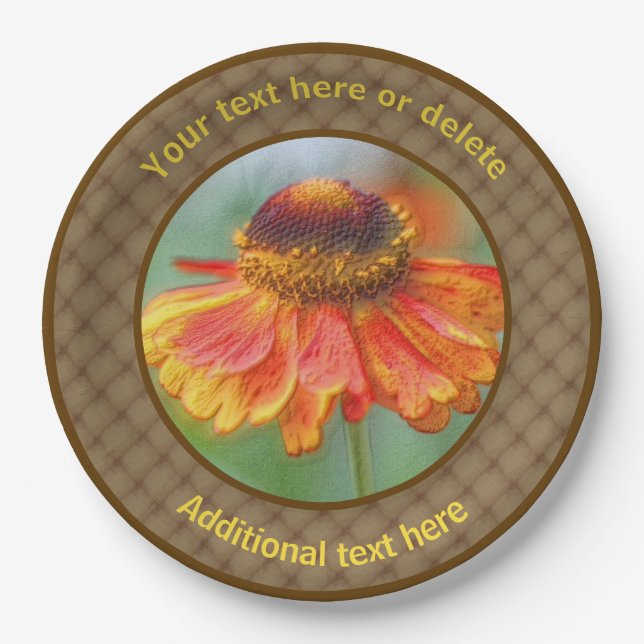Zinnia Daisy Flower Nature Art Personalized Party  Paper Plates (Front)