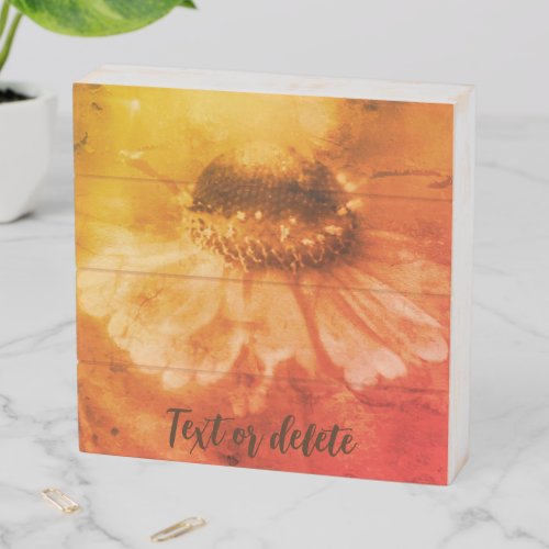 Zinnia Daisy Flower Sepia Vintage Personalized Wooden Box Sign