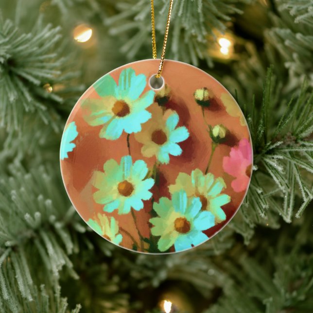 Zinnia Elegans Flowers Ceramic Ornament (Tree)