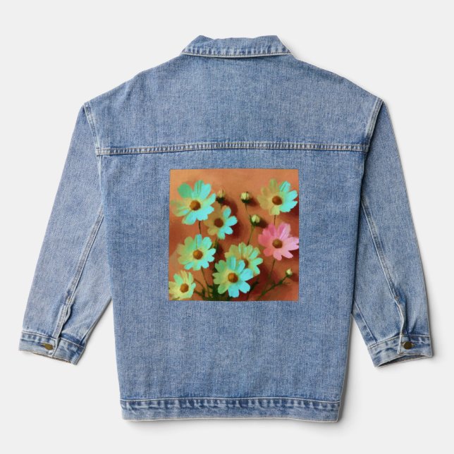 Zinnia Elegans Flowers Denim Jacket (Back)