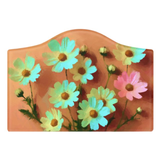 Zinnia Elegans Flowers Door Sign (Small Crest Front)