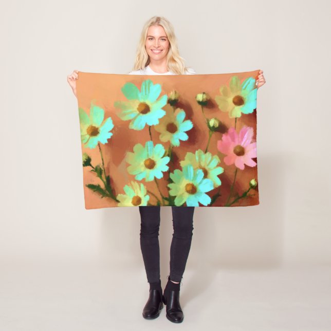 Zinnia Elegans Flowers Fleece Blanket (In Situ)