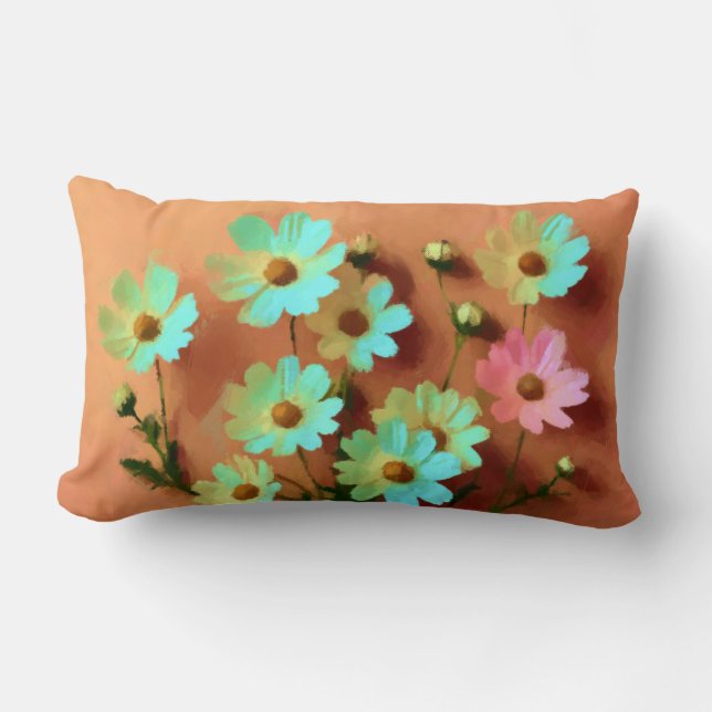 Zinnia Elegans Flowers Lumbar Pillow (Front)