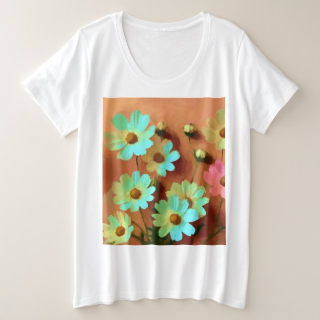 Zinnia Elegans Flowers Plus Size T-Shirt (Design Front)