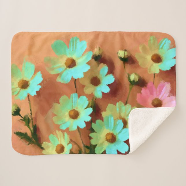 Zinnia Elegans Flowers Sherpa Blanket (Front (Horizontal))