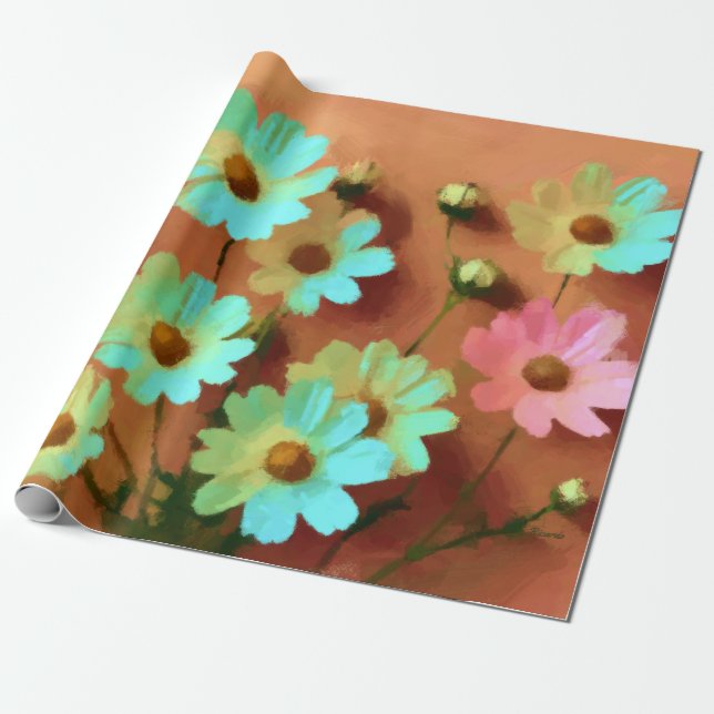 Zinnia Elegans Flowers Wrapping Paper (Unrolled)