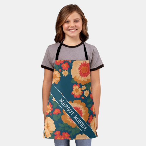 Zinnia Floral Colorful Personalized Pattern Apron