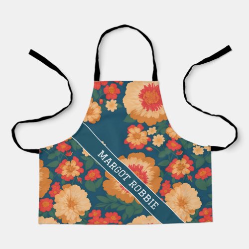 Zinnia Floral Colorful Personalized Pattern Apron