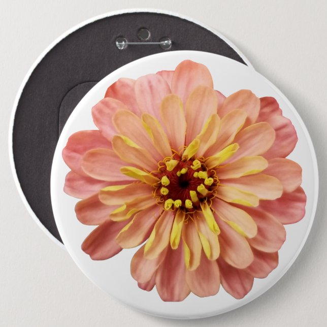 Zinnia Floral Flower Nature Photography Button (Front & Back)