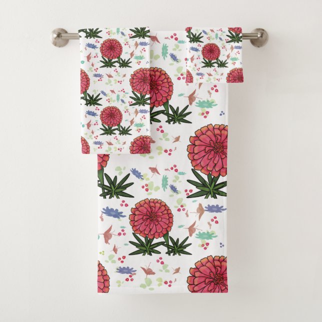 Zinnia floral pattern bath towel set (Insitu)