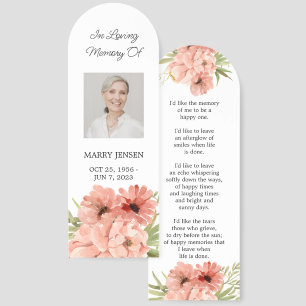 Zinnia Floral Photo Funeral Memorial Bookmark