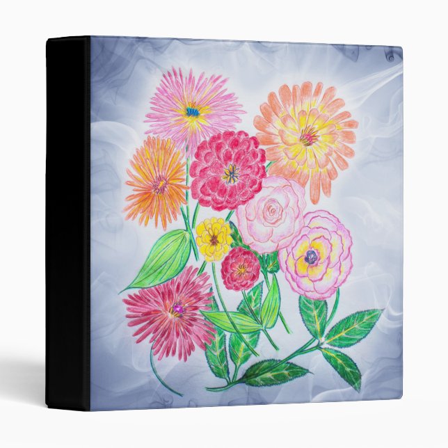 Zinnia Flower Artistic Garden Art 3 Ring Binder (Front/Spine)