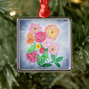 Zinnia Flower Artistic Garden Art Metal Ornament
