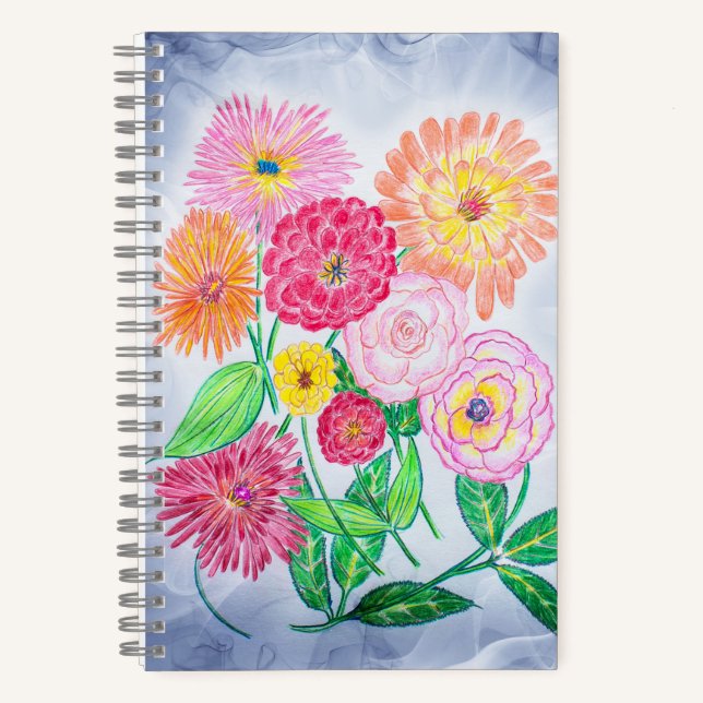 Zinnia Flower Artistic Garden Art Notebook (Front)