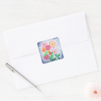 Zinnia Flower Artistic Garden Art Square Sticker