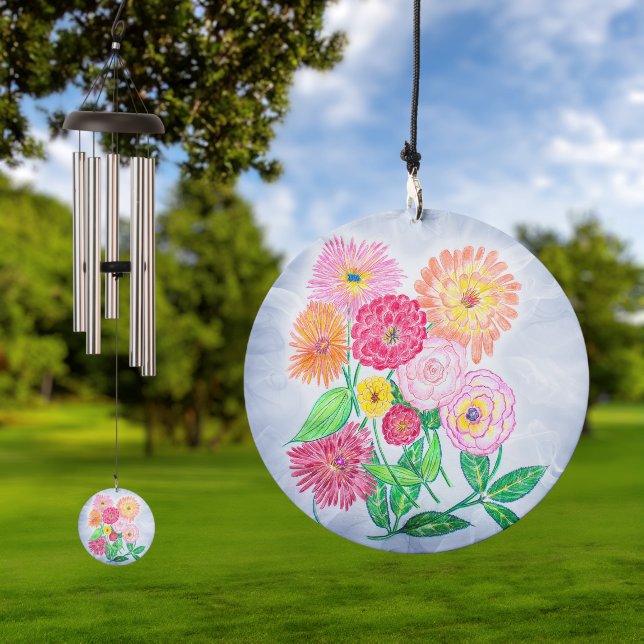 Zinnia Flower Artistic Garden Art Wind Chime (Outdoor)