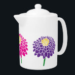 Zinnia flower drawing porcelain teapot<br><div class="desc">Zinnia flower drawing porcelain teapot design with lid. Trendy floral design with custom color. Pink red and purple colors.</div>