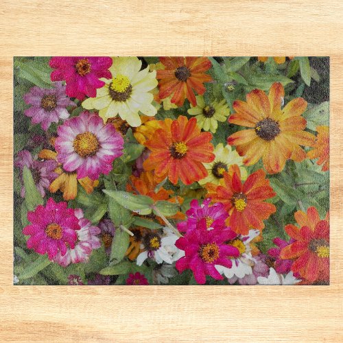 Zinnia Flower Garden Floral Cutting Board
