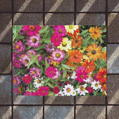 Zinnia Flower Garden Floral Doormat