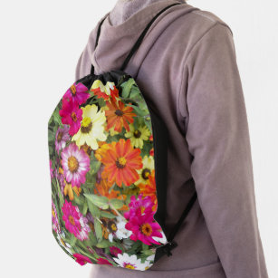 Zinnia Flower Garden Floral Drawstring Bag