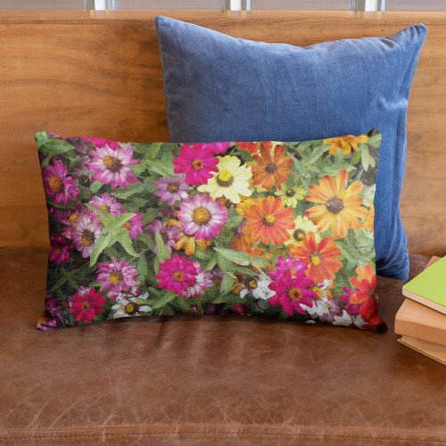 Zinnia Flower Garden Floral Lumbar Pillow
