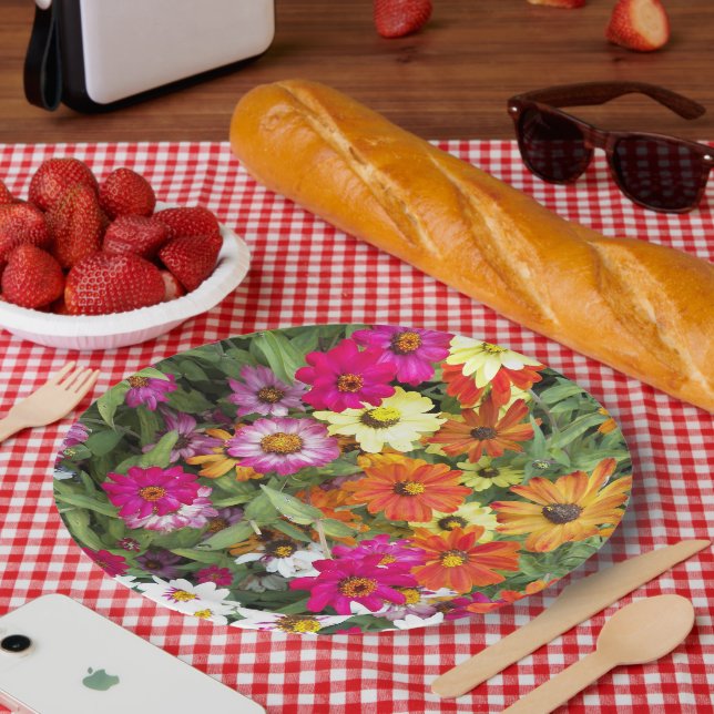 Zinnia Flower Garden Floral Paper Plates (Picnic)