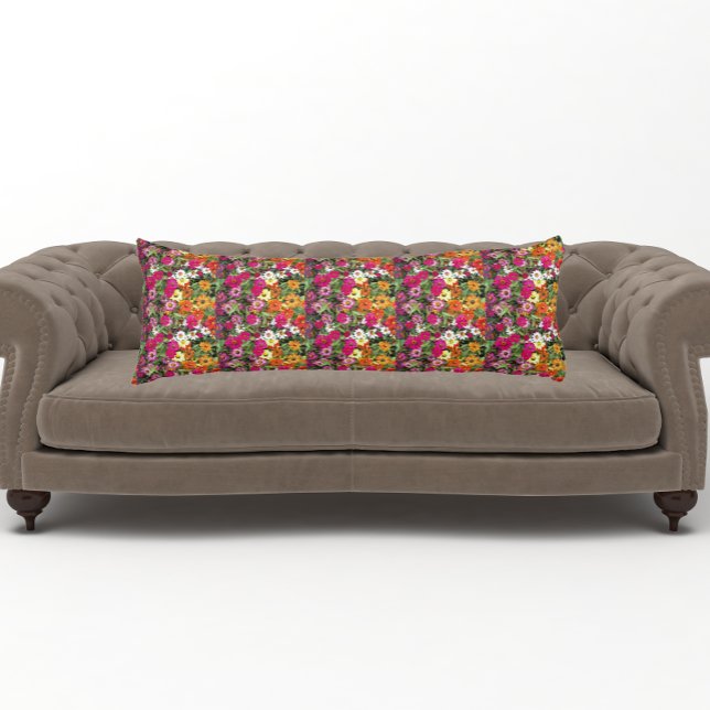 Zinnia Flower Garden Floral Pattern Body Pillow (In Situ)