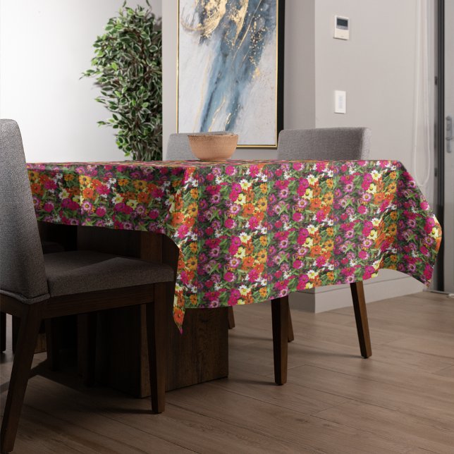 Zinnia Flower Garden Floral Pattern Tablecloth (In Situ Table)