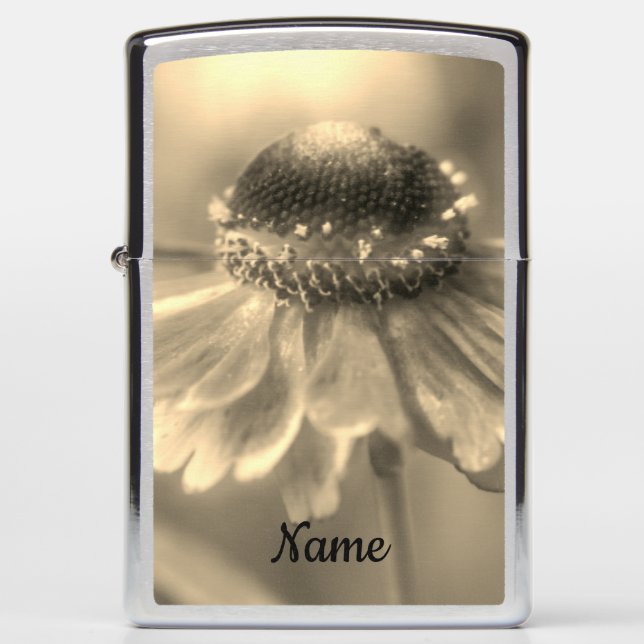 Zinnia Flower In Sepia Tint Personalized Zippo Lighter (Front)