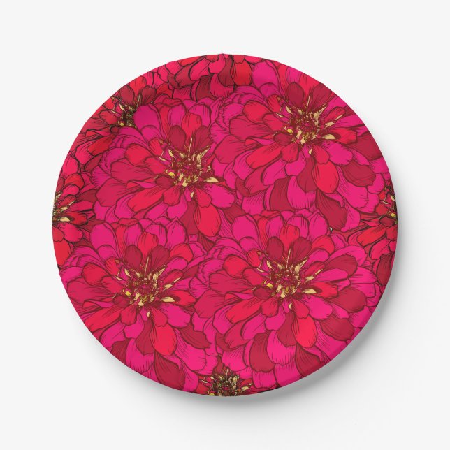 Zinnia Flower Paper Plates (Front)