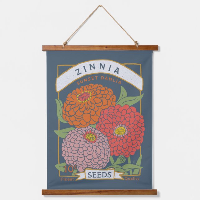 Zinnia Flower Seed Packet (Soft Navy) Hanging Tapestry (Front)