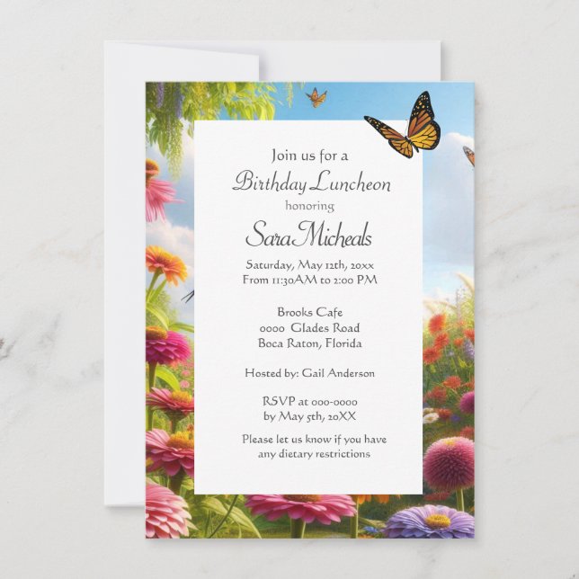 Zinnia Flowers Floral Happy Birthday  Invitation (Front)