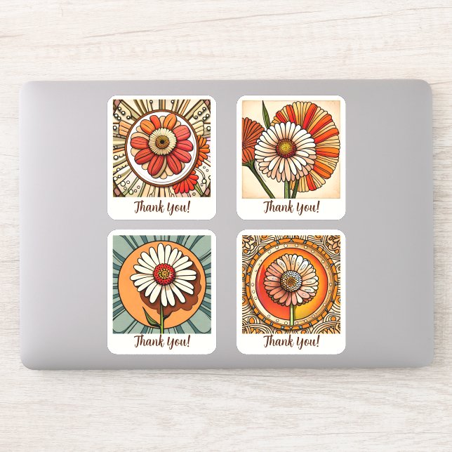 Zinnia Flowers Groovy Retro Personalized Sticker (Computer)