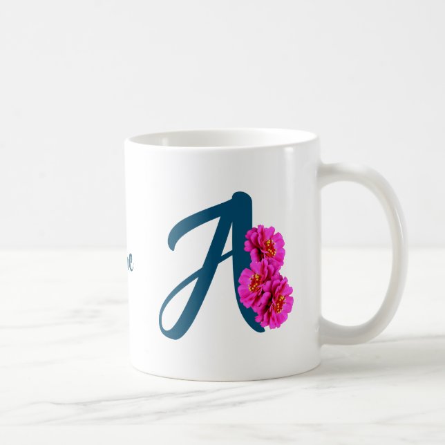 Zinnia Flowers Monogram Initial A Personalized Coffee Mug (Right)