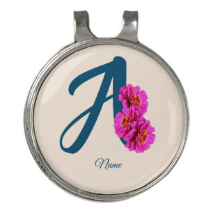 Zinnia Flowers Monogram Initial A Personalized Golf Hat Clip