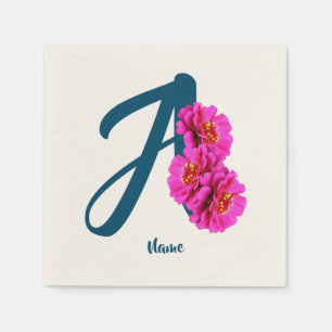 Zinnia Flowers Monogram Initial A Personalized Napkins