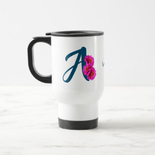 Zinnia Flowers Monogram Initial A Personalized Travel Mug
