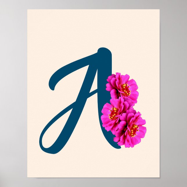 Zinnia Flowers Monogram Initial A  Poster (Front)