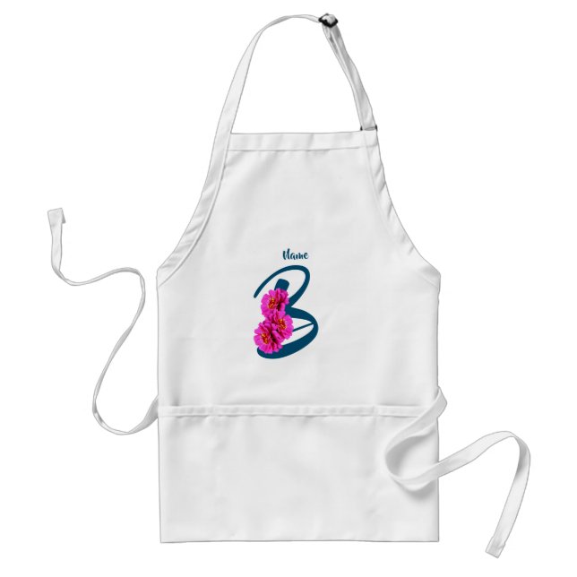 Zinnia Flowers Monogram Initial B Personalized Adult Apron (Front)