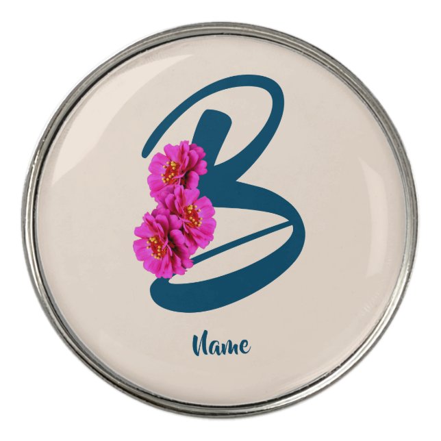 Zinnia Flowers Monogram Initial B Personalized Golf Ball Marker (Front)