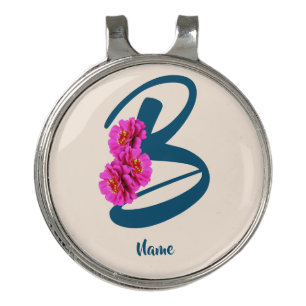 Zinnia Flowers Monogram Initial B Personalized Golf Hat Clip