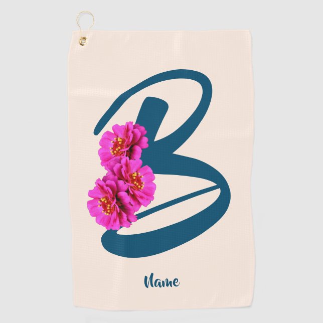 Zinnia Flowers Monogram Initial B Personalized Golf Towel (Front)